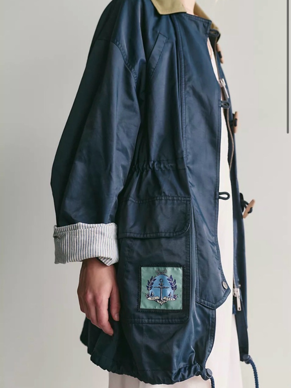 Free People Navy Blue Utility Anorak Jacket with Tan Collar
